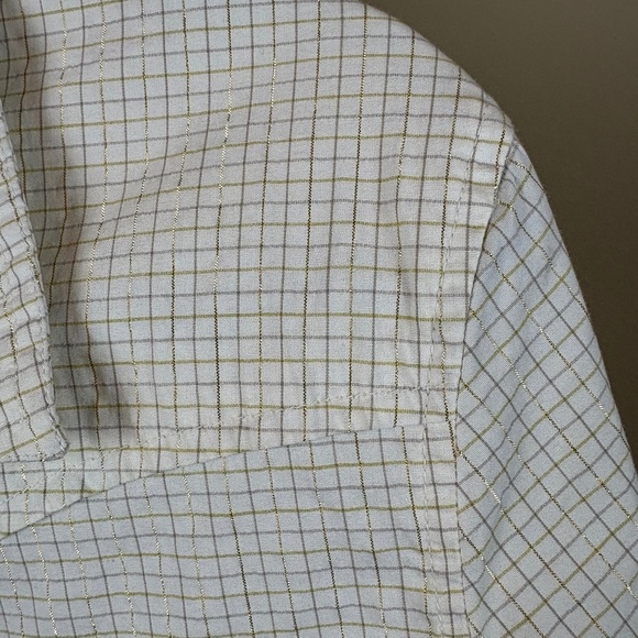 Old Navy Cream/Gold Shimmer Patterned Western Long Sleeve "Perfect Fit" Shirt - Picture 4 of 10